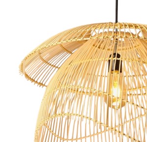 Nordic Style Hand-Woven Rattan Lampshade Large Double Tier Pendant <b>Light</b> Fixture Natural Fiber Hanging <b>Chandelier</b> For Home Decor - Product Image 2