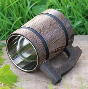Wooden Beer Mug With Metal Bands Laser Engraved Vintage Design Classic Handle For Bar Use - Product Image 6