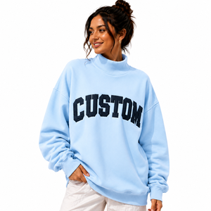 Pull à col montant pour femme en molleton de coton doux filé à l'anneau, impression personnalisée, fabricant de vêtements de mode, fournisseur OEM - Product Image 1