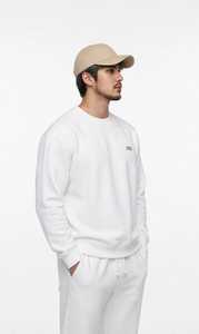 Oneten Apparel <b>Men's</b> <b>White</b> Crew Neck Pullover <b>Sweatshirt</b> Solid Minimalist Casual Top - Product Image 2