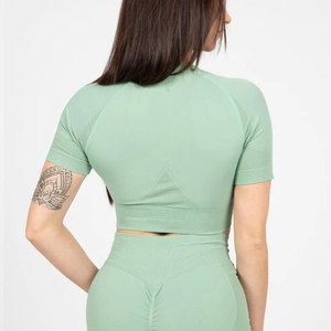 Camiseta Deportiva de Manga Corta para Mujer, Ajustada al Cuerpo, Estilo Deportivo, Corte Recortado, para Gimnasio y Entrenamiento - Product Image 6