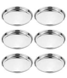 Ensemble d'assiettes rondes en acier inoxydable de qualité alimentaire, réutilisables et durables, pour la maison, les restaurants et les hôtels - Product Image 1