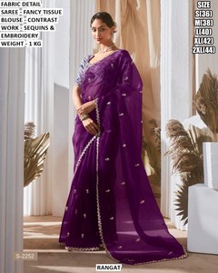 Noor <b>Orange</b> Traditional Winter Summer Moisture Wicking Wrinkle Free Party <b>Saree</b> - Product Image 4