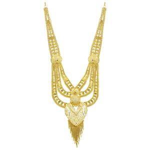 Parure de bijoux de mariée longue et lourde en laiton plaqué or 14K/18K/24K, style Dubaï traditionnel, vente en gros - Product Image 5