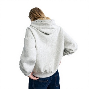 Sweat-shirt à capuche EVERGLOW pour femme, asymétrique, avec fermeture éclair sur le devant, logo, manches bouffantes à carreaux, 100% coton popeline, écologique, respirant - Product Image 3