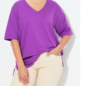 Camiseta Modal Personalizada para Mujer, Cuello en V, Talla Grande, Manga Corta, Informal, Verano, Fabricante de Ropa al por Mayor OEM ODM, Logotipo Personalizado - Product Image 5