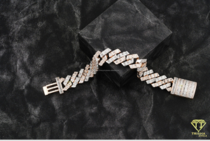 Pulsera de Lujo con Doble Hilera de Moissanita en Forma de Espina de Pescado, con Piedras Baguette de Color D VVS, en Oro Rosa y Oro Blanco, con Aspecto de Diamante - Product Image 5