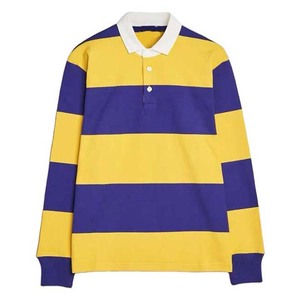 Camiseta de Rugby a Rayas Amarillas y Moradas para Hombre, Manga Larga, Cuello Polo con Botones, Ropa Deportiva - Product Image 2