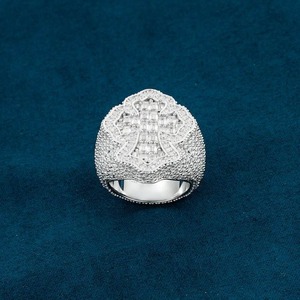 <b>Solitaire</b> VVS Moissanite Engagement <b>Ring</b> Custom Cross Luxury Iced Out for Certified <b>Silver</b> Plated Round Brilliant Cut Men - Product Image 3