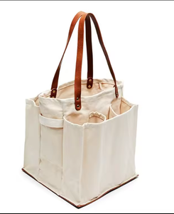 <b>Canvas</b> Tote <b>Bag</b> with Leather Handles Reusable Shopping <b>Bag</b> <b>Large</b> Capacity Organizer Tote for Grocery Market and Daily Use - Product Image 2