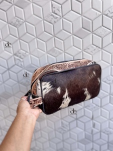 Designer Hand Tooled Leather Toiletry Organizer Shaving Kit Man Women Travel Cosmetic Bags Cowhide Leather Makeup Bags - Product Image 2
