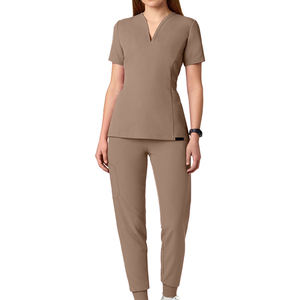 GLOWING NEON INDUSTRY Women V-Neck Scrub <b>Top</b> Set Logo Rayon Hospital Uniforms Blouse Short Sleeve Doctor Seamless Fusing Needle - Product Image 1