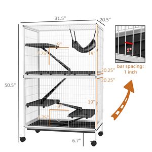 Medium-sized Rolling Cage for Ferrets and Chinchillas 50\" High with Modern Silver 4-Door <b>Hammock</b> for Breeding Parrots - Product Image 3