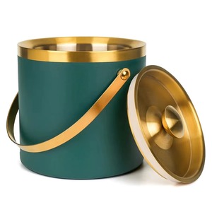 Cubo de hielo redondo de acero inoxidable color verde azulado con tapa y cuchara, resistente al óxido, enfriador de bebidas moderno para fiestas - Product Image 6