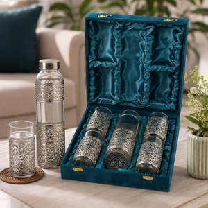 Juego de Botellas de Vidrio Transparente de Lujo de 4 Piezas con 3 Vasos y Caja de Almacenamiento Decorativa |   Juego de Regalo de Vajilla - Product Image 6