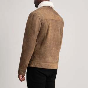 <b>Men's</b> Genuine Suede <b>Leather</b> <b>Jacket</b> Turn-down Collar Button Closure Slim Fit Winter Windproof Moto Biker Style Faux Fur Lining - Product Image 2
