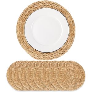 Set di 8 tovagliette in rattan intrecciato stile boho Hyacinth, naturali, rustiche, in vimini, da 13,5 pollici - Product Image 1