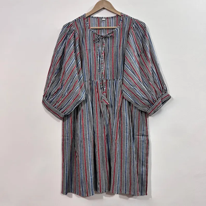 Vestido Casual Midi para Mujer, Tejido 100% Algodón, Liso, Manga Corta, Cintura Imperio, Estilo Babydoll, Cuello en V, Holgado, Funcional - Product Image 1