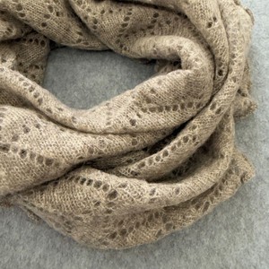 MONECO Châle Hijab en tricot jacquard gris zigzag pour femme, écologique, chaud, en mohair, avec bordure en dentelle, pour l'hiver, style décontracté - Product Image 4