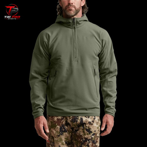 Sudadera con capucha unisex de invierno, camuflaje verde oliva sólido, con cremallera de un cuarto, de peso pesado, de tejido softshell, para caza, con capucha ajustada y doble cremallera lateral - Product Image 3