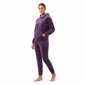Ensemble pantalon et sweat à capuche en velours violet tendance pour femme, manches longues, vêtements décontractés avec poche, coupe régulière, vêtements d'hiver, ensemble de survêtement deux pièces - Product Image 6
