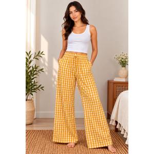 Indian Cotton Lounge Pajama Women, Check Casual <b>Trousers</b>, <b>Elastic</b> <b>Waist</b> Everyday Wear Pants - Product Image 1