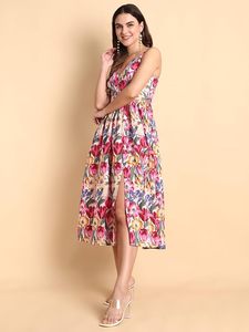 Women's Floral Printed <b>Midi</b> <b>Dress</b> with High Slit <b>Spaghetti</b> <b>Strap</b> <b>Dress</b> <b>Midi</b> <b>Dress</b> for Women - Product Image 2