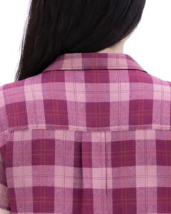 <b>Rose</b> Pink And Burgundy Plaid Womens Short Sleeve Button Up Shirt Casual Summer Lightweight Breathable Checkered <b>Top</b> With Pocket - Product Image 5