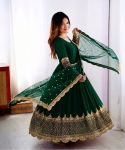 Vestido de Diseñador con Bordado Georgette y Lentejuelas, con Dupatta, para Fiestas, Precio al por Mayor, Prenda Étnica, Verde - Product Image 4