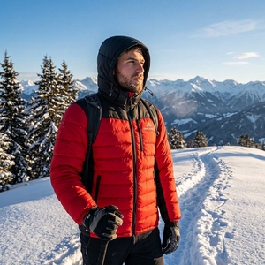 Veste matelassée à capuche pour homme, couleur rouge et noir, chaude, imperméable, légère, pour l'hiver et les activités de plein air, One Apex - Product Image 6