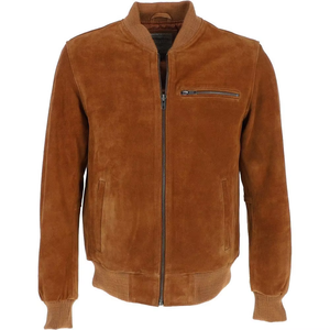 Chaqueta Bomber de Cuero de Gamuza para Hombre de Alta Calidad, Color Marrón Oscuro, Moda de Invierno con Cuello Alto y Cierre de Cremallera, Servicio OEM - Product Image 2