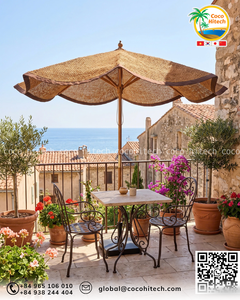 Parasol en fibre de coco écologique certifié FSC de qualité supérieure, avec structure en bois naturel, pour usage en jardin, fabriqué au Vietnam - Product Image 4