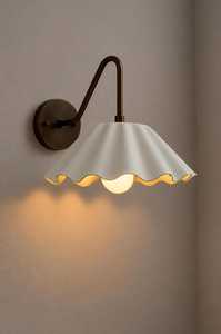 Modern Brass Wall Sconce With White Ruffled Shade Indoor Lighting Fixture For Bedroom Home Decor - Product Image 3