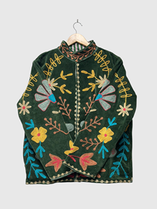 Chaqueta de Forro Polar Bordada Estilo Bohemio, Manga Larga, Cuello Mao, Estampado Floral, Talla Grande, Ropa de Otoño para Mujer - Product Image 3