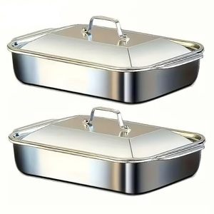 Stainless Steel Serving Tray with Lid Deep Heavy Duty Buffet Hotel Pan, Food Grade Steam <b>Table</b> Pan - Product Image 1