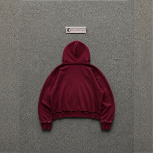 MAROON ZIP UP HOODIE MEN OVERSIZED STREETWEAR SWEATSHIRT VINTAGE WASHED TEXTURED <b>HOODED</b> <b>JACKET</b> DARK <b>RED</b> CASUAL PULLOVER ALTERNAT - Product Image 6