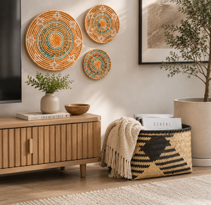 Cesta de Almacenamiento Rectangular de Bambú Natural con Patrón de Chevron Negro, Estilo Nórdico, Organizador Multiusos - Product Image 3