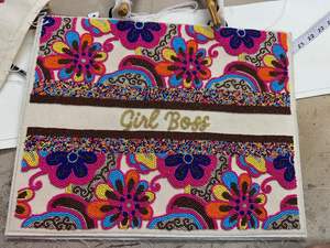 Tote bohemio informal de gran capacidad para mujer, con cuentas diseño duradero adornado con perlas, bordado, estilo de moda, forro de satén de lona - Product Image 4