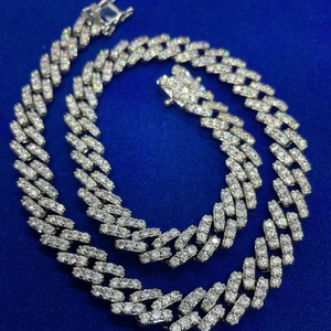 Men's Rhodium Plated 925 <b>Silver</b> <b>Choker</b> Necklace With Crystal Rhinestones Channel Set Link Chain Hiphop Style Everyday Wear - Product Image 4