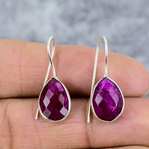925 <b>Sterling</b> <b>Silver</b> Women's Ruby Dyed Gemstone Earrings with <b>Silver</b> Hook-Trendy Engagement Gift for Party & Everyday Wear - Product Image 1