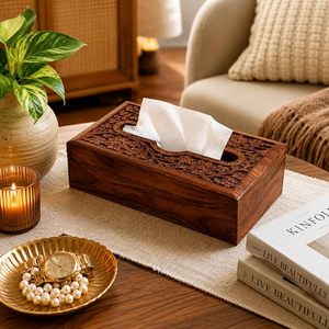 Handcrafted Classic Wooden Tissue <b>Case</b> & Napkin Organizer with Carved Design for Kitchen and Home Decor - Product Image 4