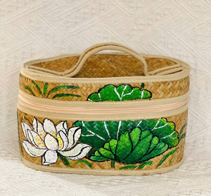 Bolsa de Maquillaje Artesanal Ecológica de Hierba de Sedge con Flores, Dos Asas, Cierre Abierto, Organizador de Cosméticos para la Vida Diaria y Viajes - Product Image 6