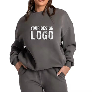 เสื้อสเวตเชิ้ตผู้หญิงคุณภาพสูง ทรงหลวม ไหล่ตก ผ้าหนา สไตล์สตรีทแวร์ คอวี 100% ผ้าฝ้าย เสื้อฮู้ดดี้ทรงหลวม - Product Image 1