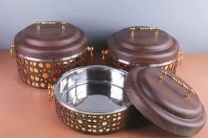 Plat de service conique de luxe en acier inoxydable avec base tressée pour buffet, chauffe-plats, pot de service pour traiteur, hôtel, restaurant, table - Product Image 3