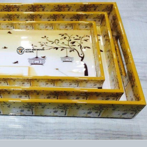ชุดถาดเสิร์ฟสำหรับห้องพักโรงแรมหรู ลายวิวทิวทัศน์สีเหลืองเคลือบเอนาเมลบนถาด MDF สำหรับร้านอาหารและคาเฟ่ - Product Image 6