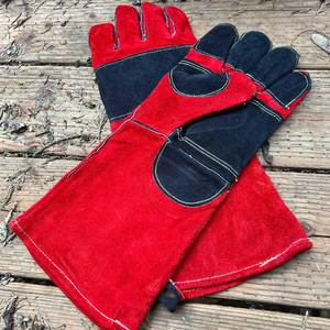 Gants de sécurité en cuir rouge, longueur opéra, protection thermique, usage extérieur, style uni non doublé - Product Image 2