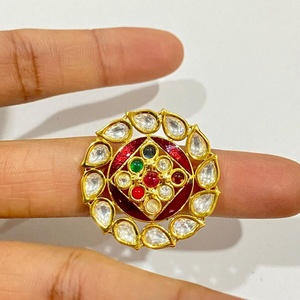 แหวนทองชุบ 22K ประดับเพชร Kundan Navratna งานแฮนด์เมด เครื่องประดับอินเดียสไตล์ Polki สำหรับผู้หญิง ของขวัญสำหรับเธอ ขายดี - Product Image 2