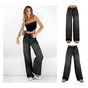Jean slim en denim noir pour femme, coupe droite, taille élastique, longueur intégrale, style streetwear – Grande Vente - Product Image 4