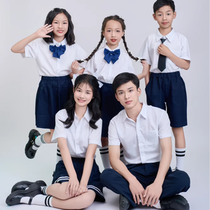 Chemise à manches longues blanche en polyester/coton pour enfants du collège, style vietnamien FMF, pour garçons et filles du secondaire, fabriquée au Vietnam, en stock - Product Image 1