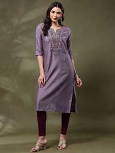Indian Women Wear Mustard Rayon Kurti With Embroidered Neckline Regular Fit Midi Length Traditional Indian <b>Pakistani</b> Casual Wea - Product Image 5